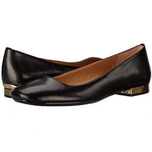 NEW Calvin Klein Felice Ballet Flat Block Heel Black Gold Size 7